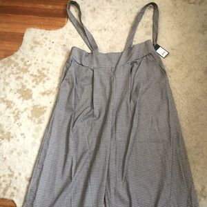 Plaid Wide Leg Suspender Pants